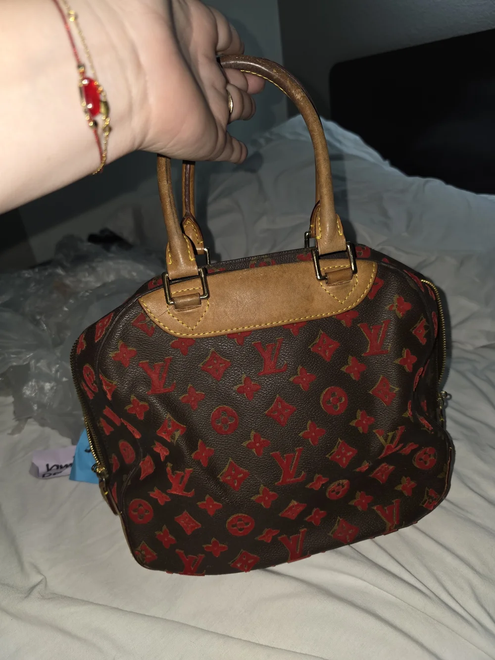 Limited Edition Louis Vuitton Rouge Monogram Tuffetage Deauville Cube Bag